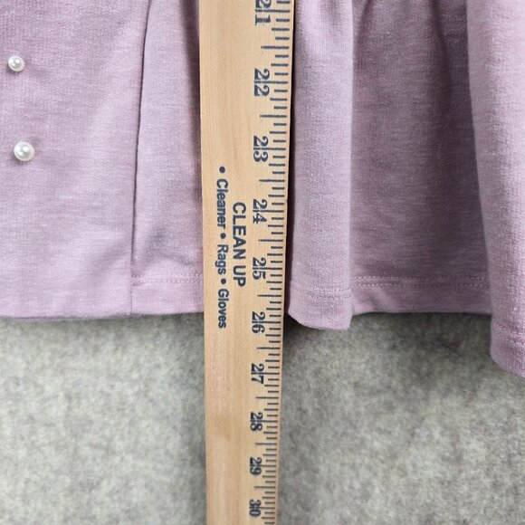 Lane Bryant Womens Open Cardigan Pink Ruffled 3/4 Sleeves Pearl Embellished - Picture 6 of 7